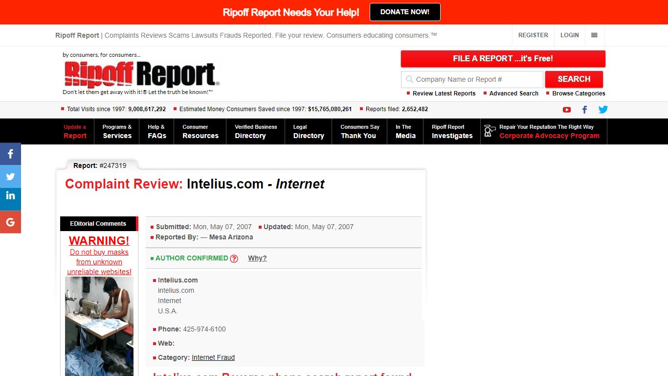 Intelius.com Review - Internet - Inteliuscom reverse - Ripoff Report