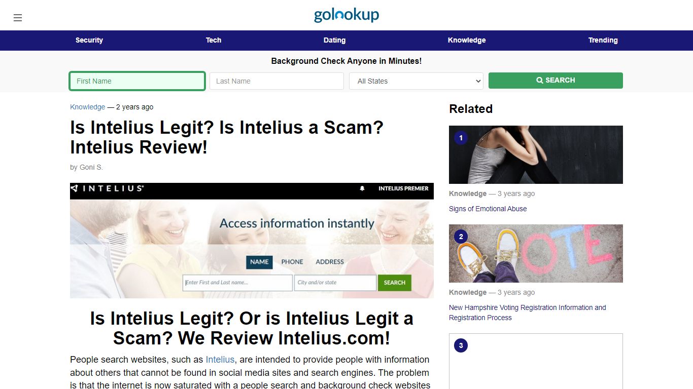 Is Intelius Legit, Is Intelius a Scam, Intelius Review - GoLookUp